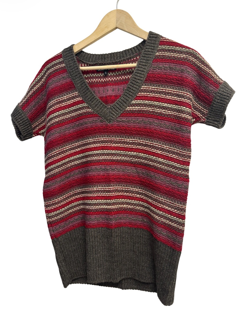 Berretti Made in Italy | Striped Knit Sweater Top | Small Wool Blend Red Gray